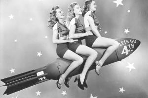 1920s women on a rocket in space